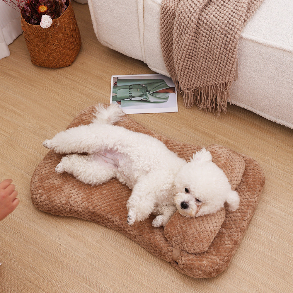Soft Plush Pet Bed Mat With Pillow  Calming Cushion Dog Cat Large Cleaning Puppy Bed Bed For Cats Sofa