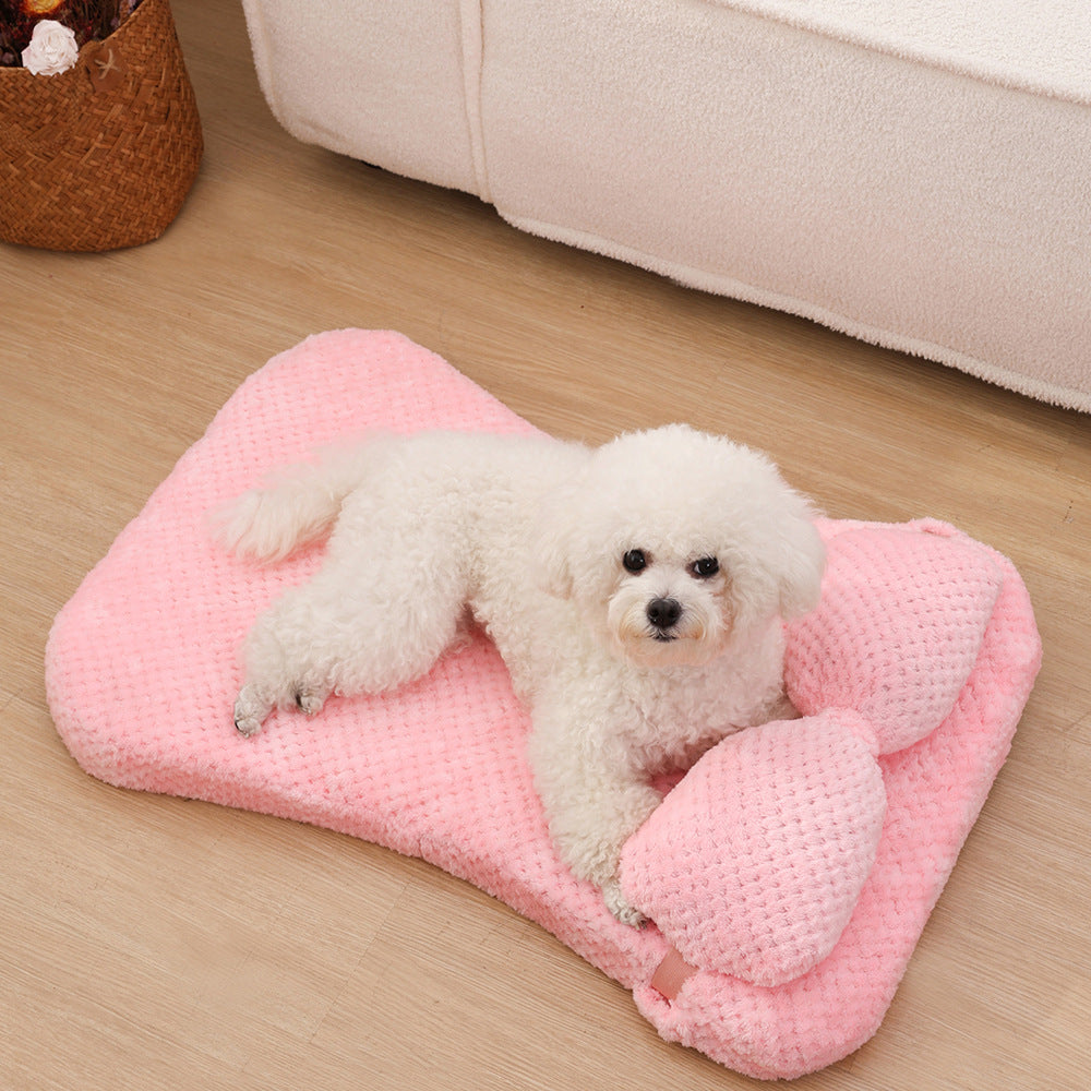 Soft Plush Pet Bed Mat With Pillow  Calming Cushion Dog Cat Large Cleaning Puppy Bed Bed For Cats Sofa