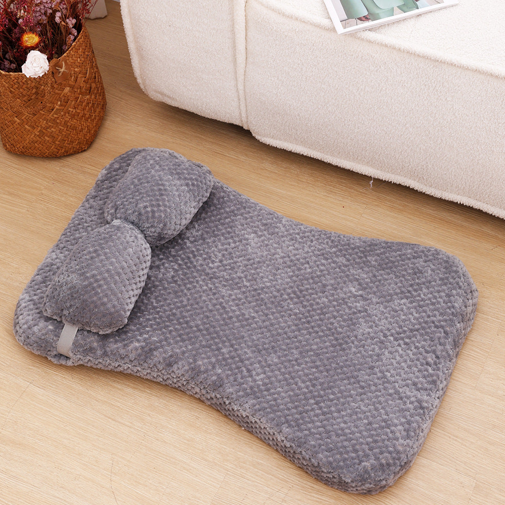 Soft Plush Pet Bed Mat With Pillow  Calming Cushion Dog Cat Large Cleaning Puppy Bed Bed For Cats Sofa