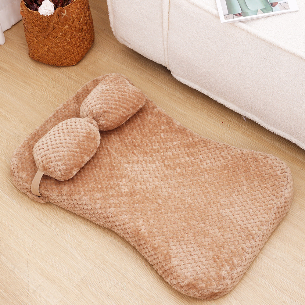 Soft Plush Pet Bed Mat With Pillow  Calming Cushion Dog Cat Large Cleaning Puppy Bed Bed For Cats Sofa