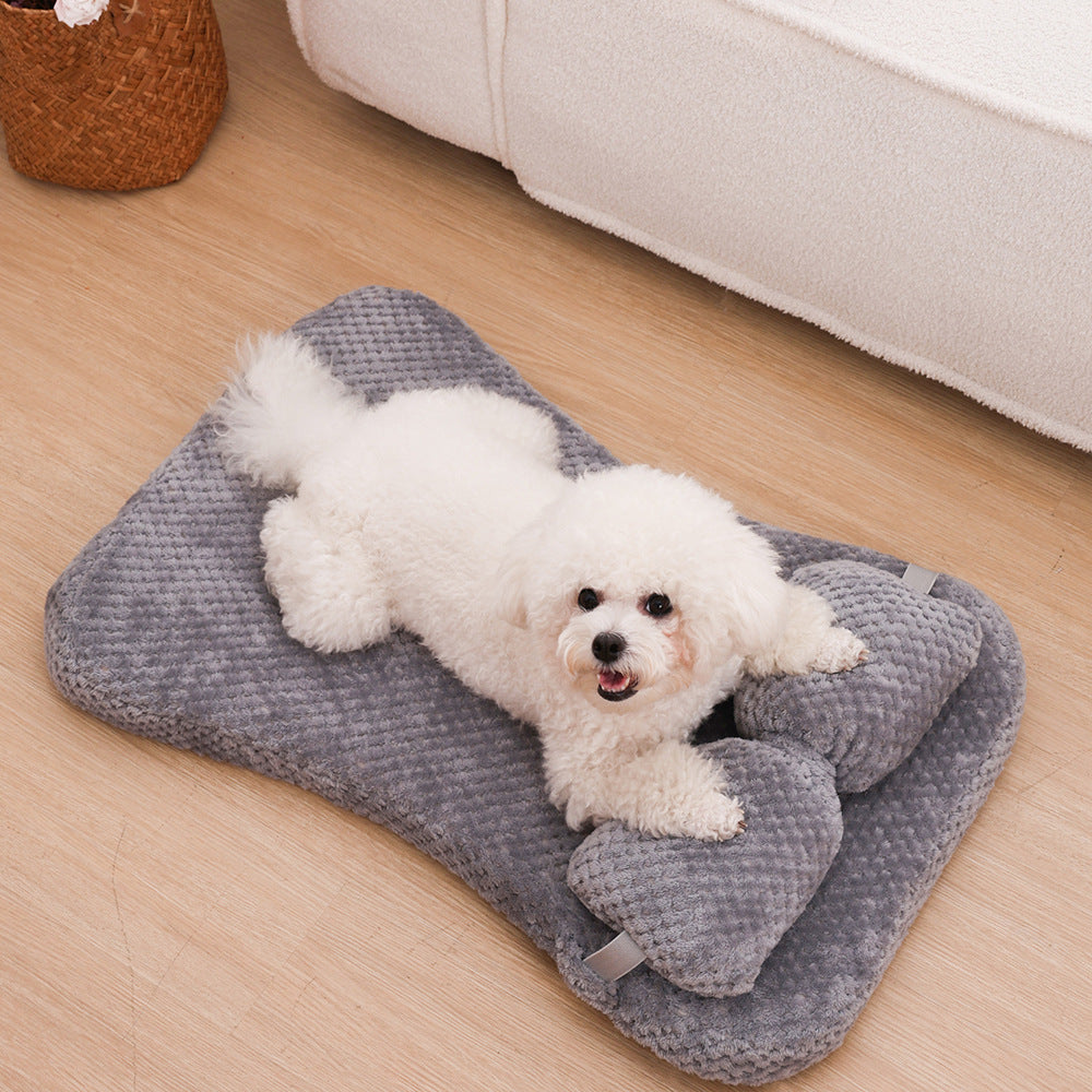 Soft Plush Pet Bed Mat With Pillow  Calming Cushion Dog Cat Large Cleaning Puppy Bed Bed For Cats Sofa