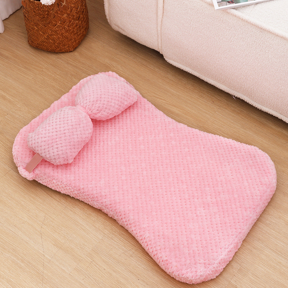 Soft Plush Pet Bed Mat With Pillow  Calming Cushion Dog Cat Large Cleaning Puppy Bed Bed For Cats Sofa