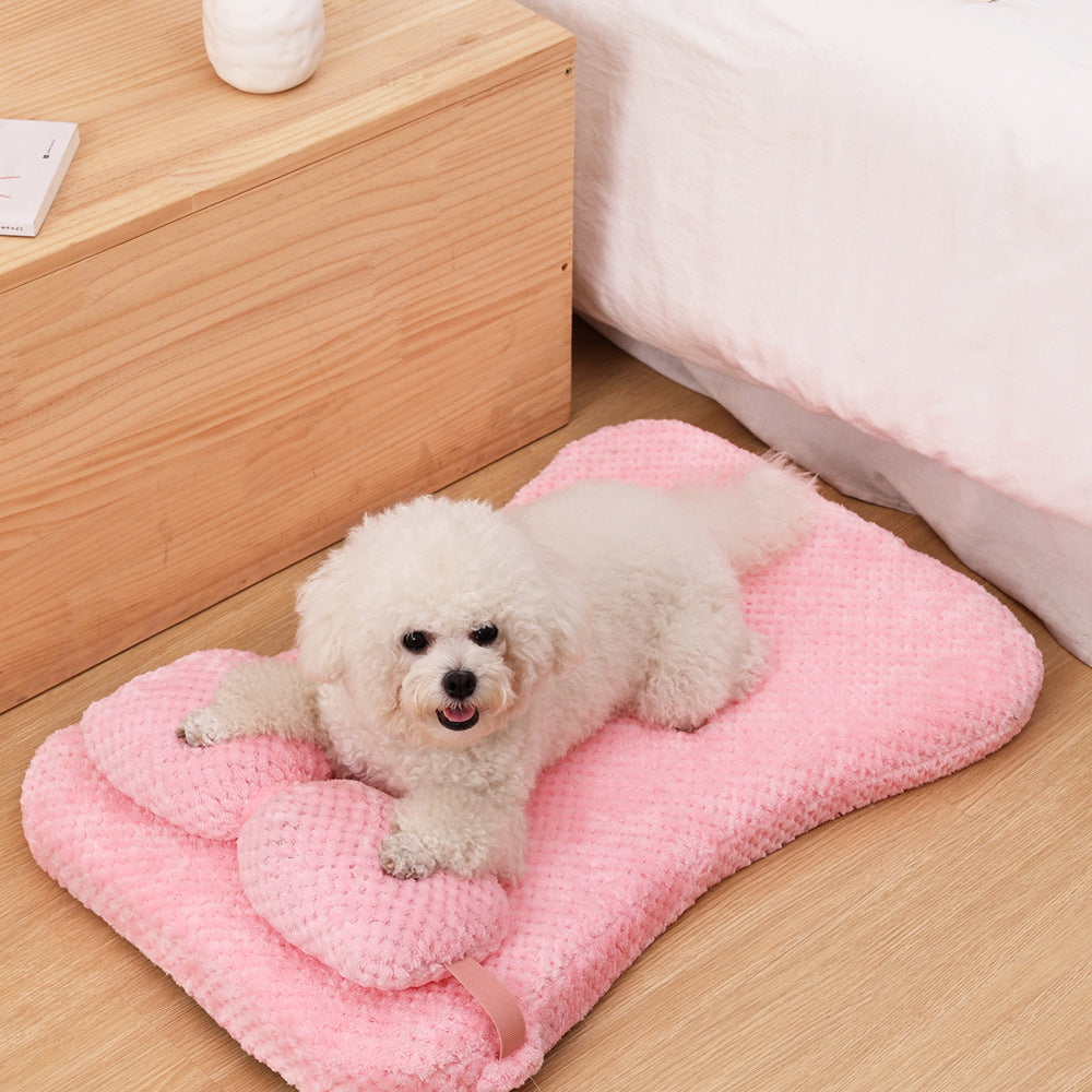 Soft Plush Pet Bed Mat With Pillow  Calming Cushion Dog Cat Large Cleaning Puppy Bed Bed For Cats Sofa